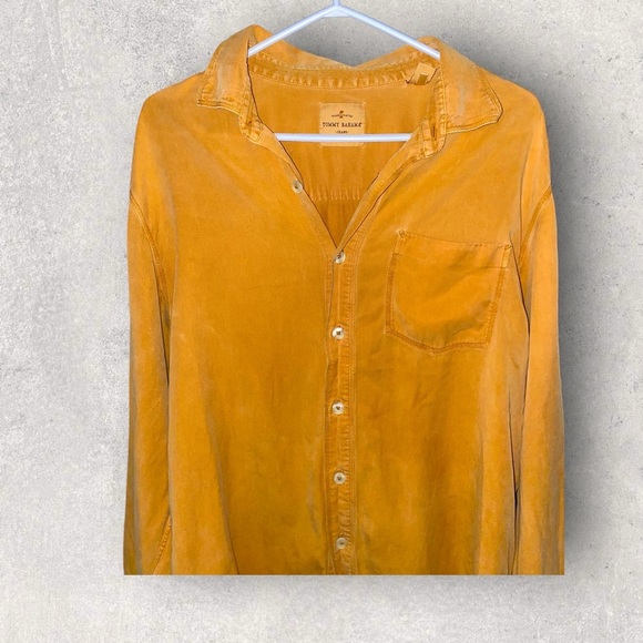 Tommy Bahama Mustard Yellow Distressed Button-Up Shirt - Picture 1 of 6